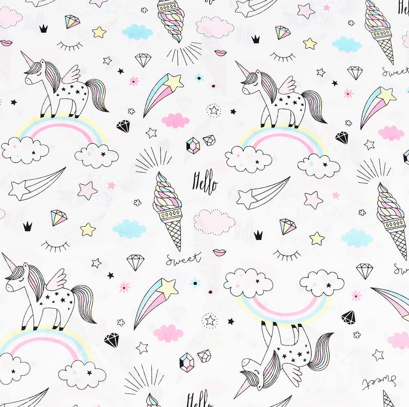 J-pinno Unicorn Rainbow Ice-Cream Cone Twin 100% Cotton 3 Pieces Sheet Set for Kids Girls Children Flat Sheet + Fitted Sheet + Pillowcase Bedding Decoration Gift Set - Image 4